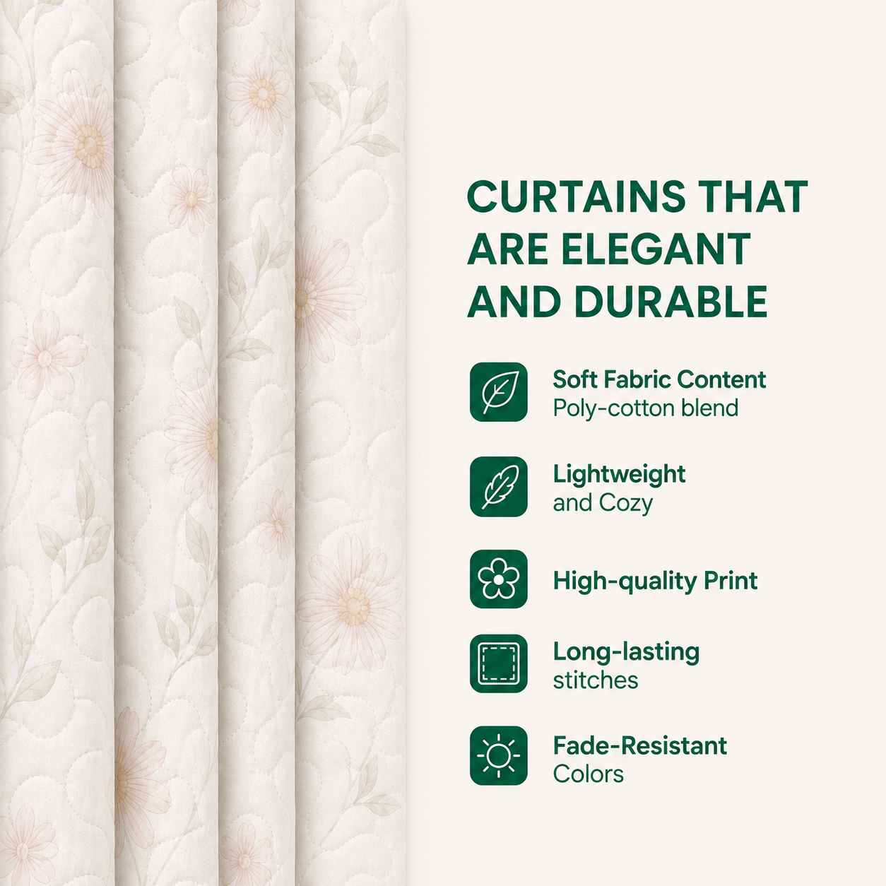 70s Daisy Flower Quilted Curtains VVCLD09