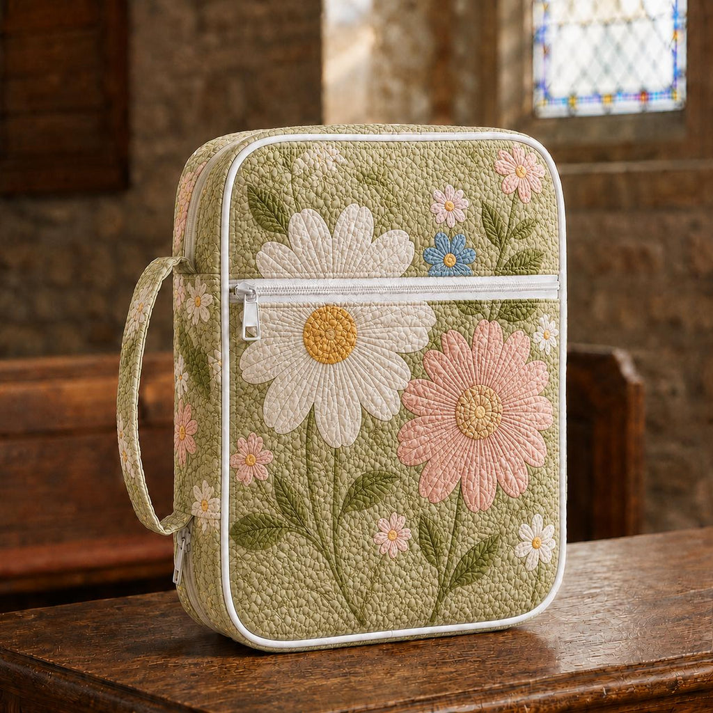 Vintage Sage Green Floral Quilted Bible Cover VVCLD04