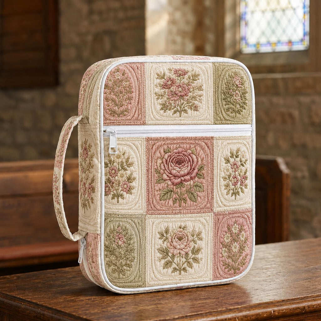 Vintage Floral Patchwork Quilted Bible Cover VVCLD06
