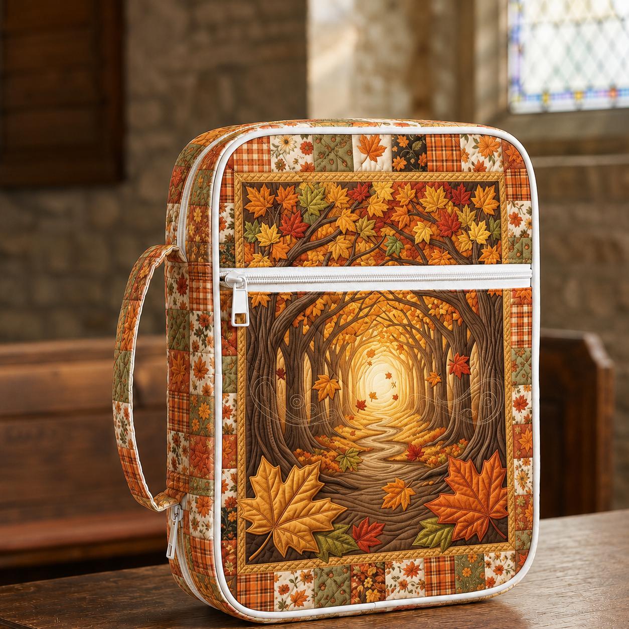 Autumn Forest Pathway Quilted Bible Cover VVCLD09