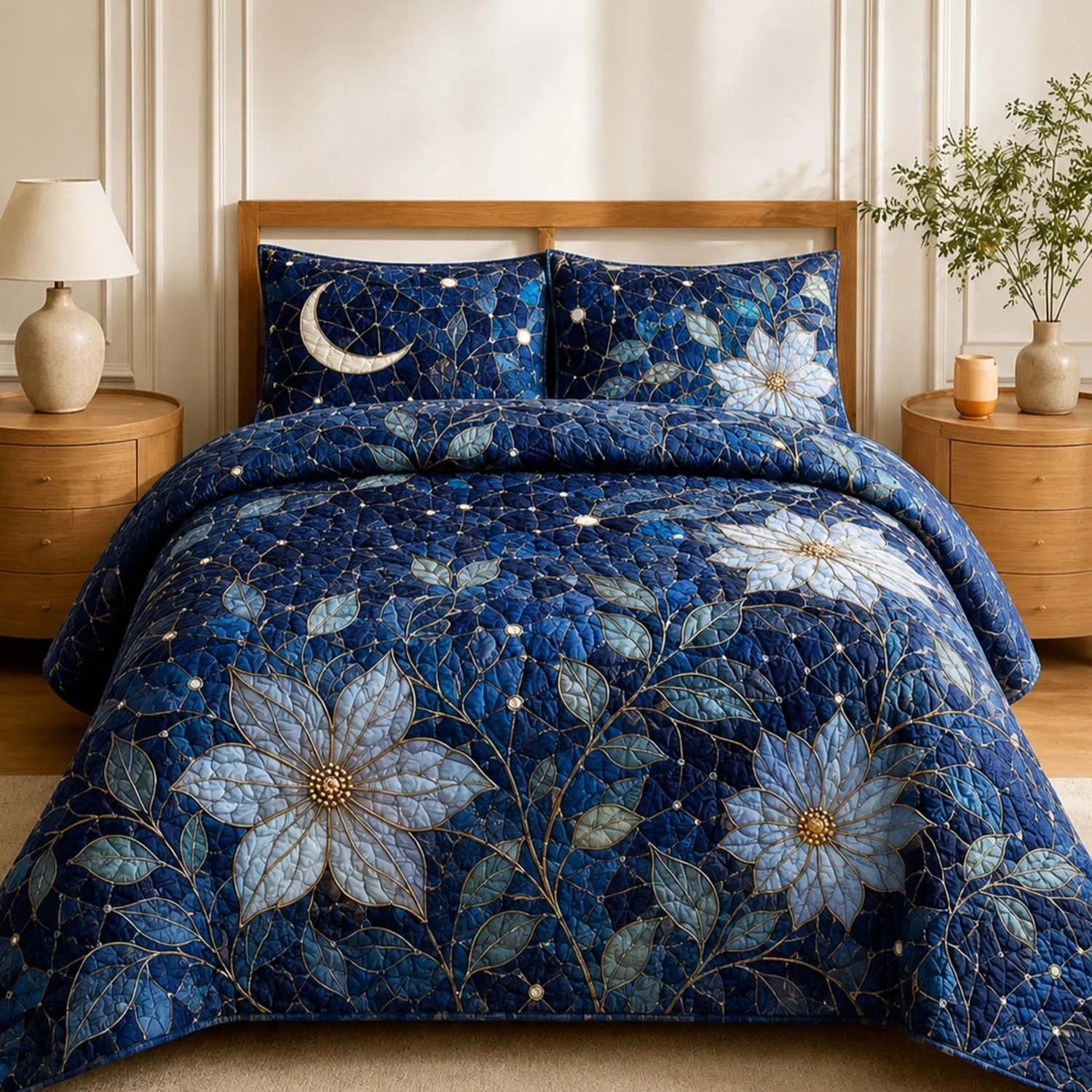 Moonlit Floral Quilted Bedding Set VVCLD02
