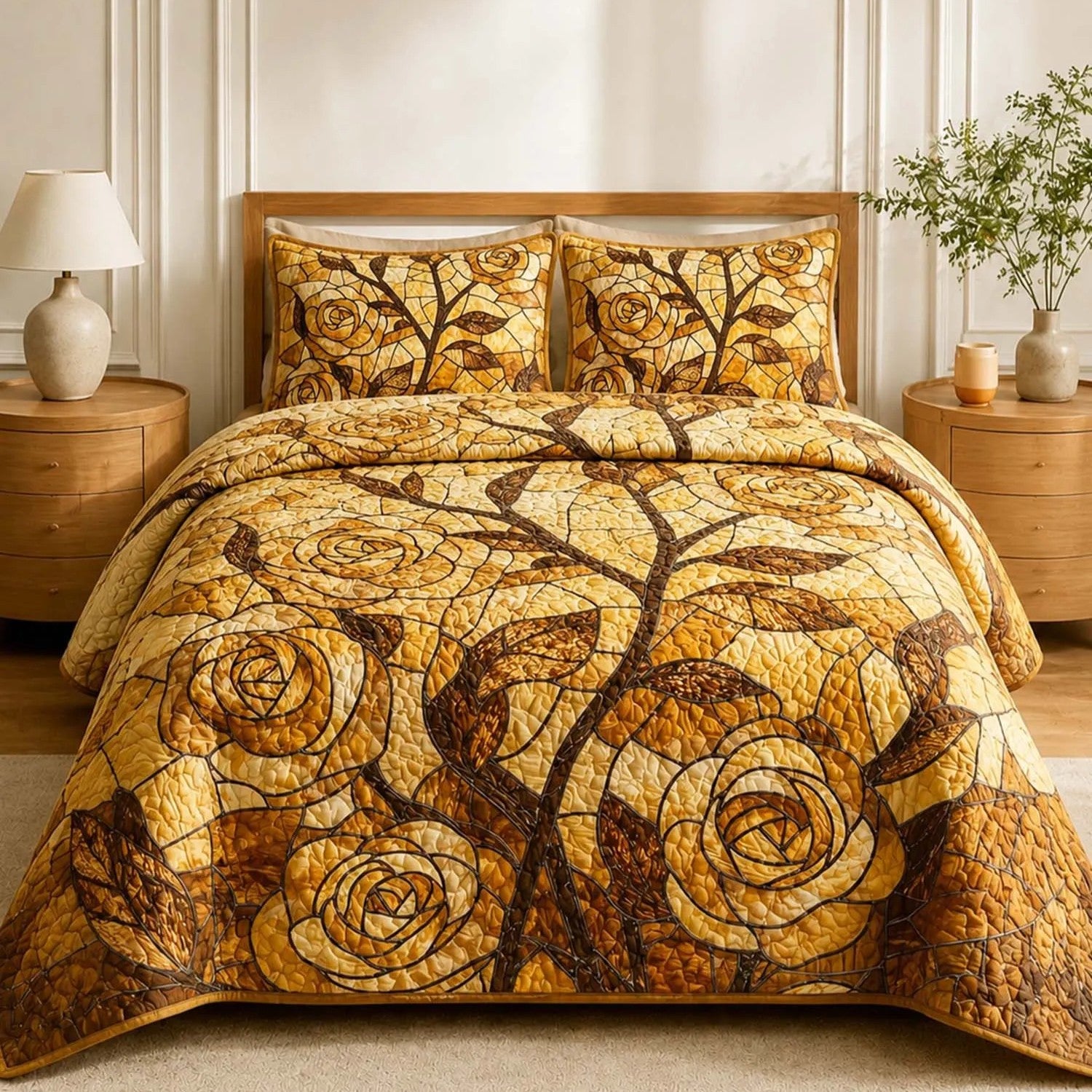 Golden Rose Quilted Bedding Set VVCLD03