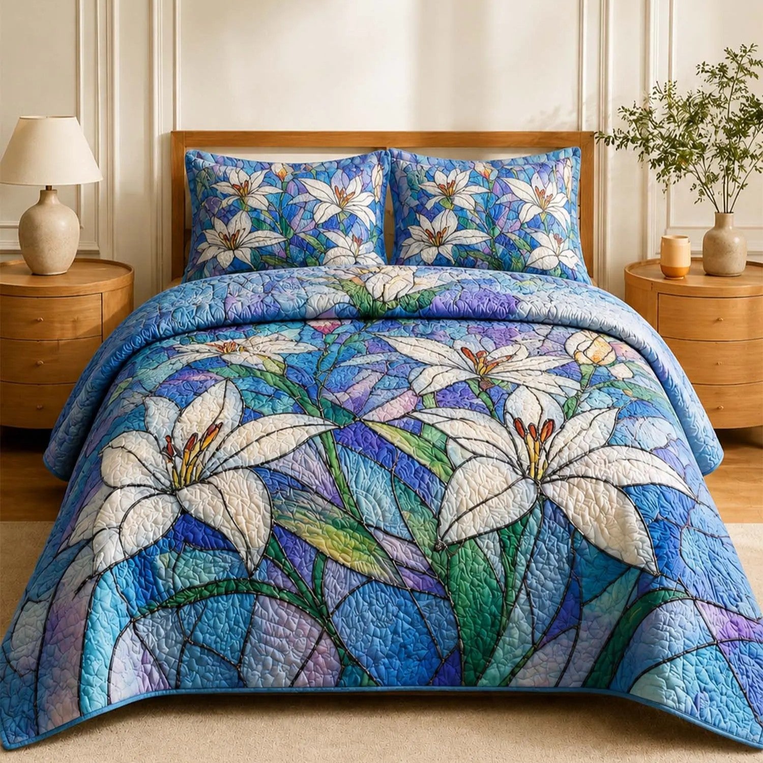 Stained Glass Botanical Quilted Bedding Set VVCLD05