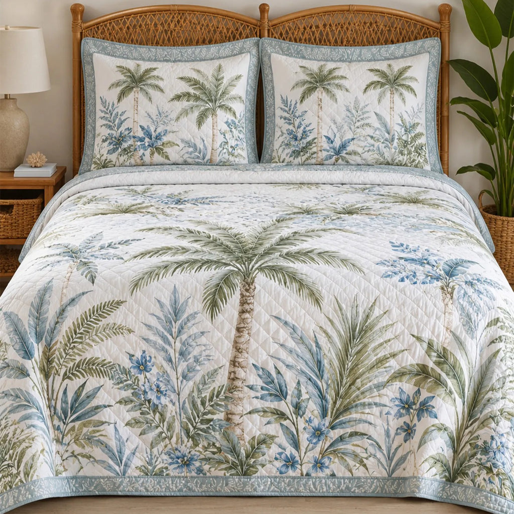 Coastal Palm Trees Quilted Bedding Set VVCLD06