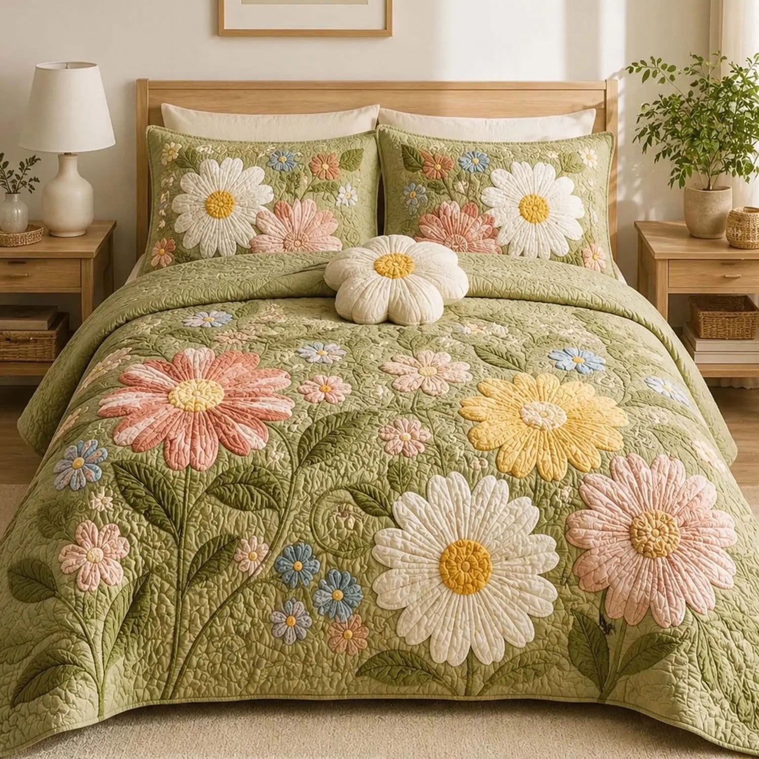 Daisy Floral Quilted Bedding Set VVCLD07