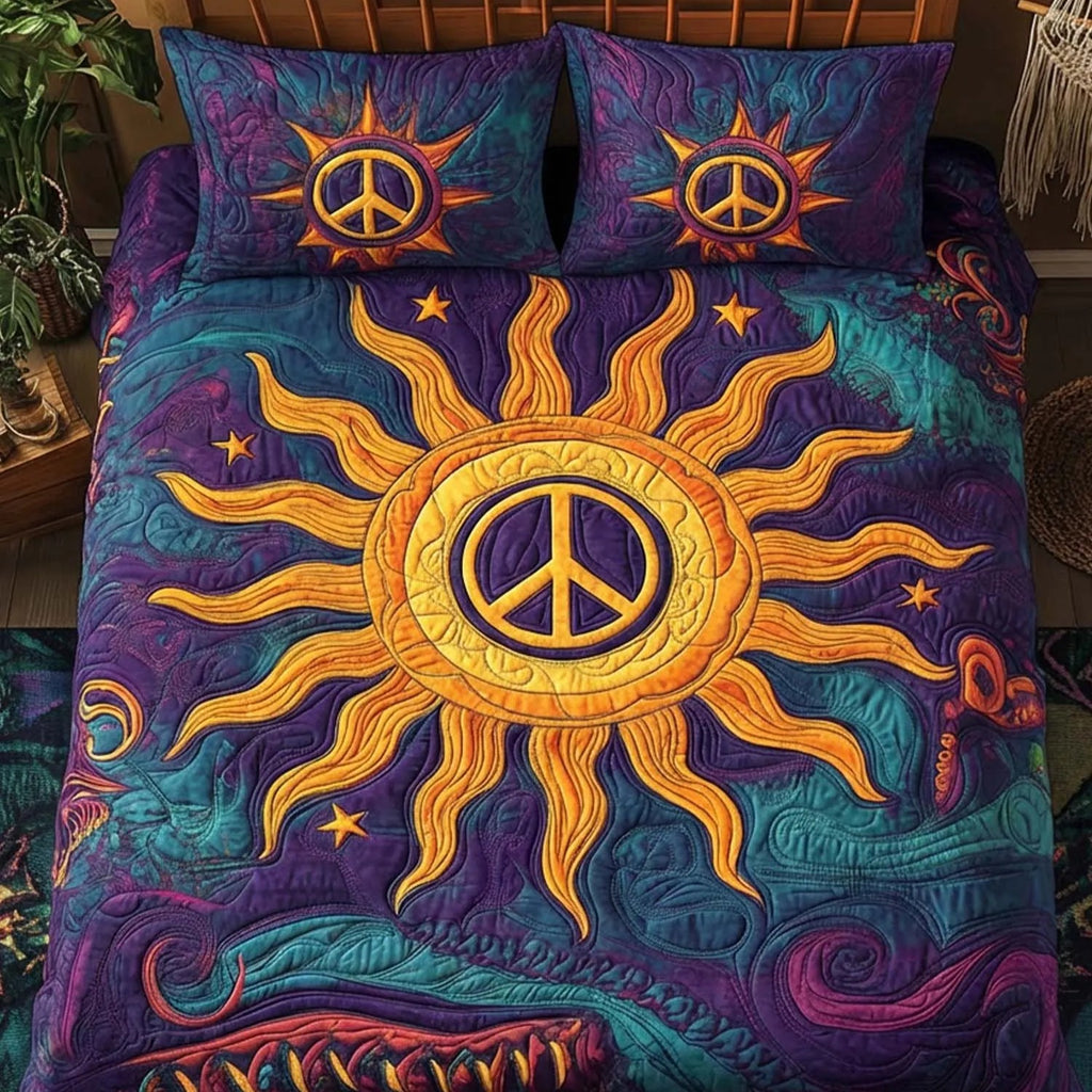 Hippie Peace Flower Quilted Bedding Set VVCLD08