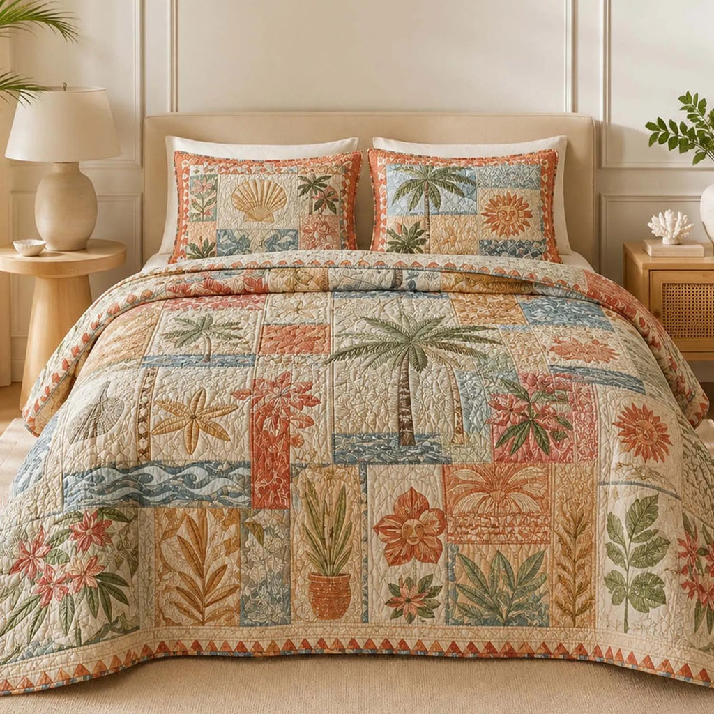 Tropical Botanical Quilted Bedding Set VVCLD09