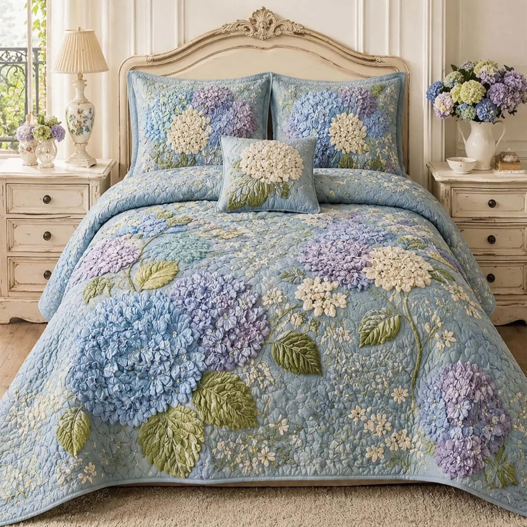 Blue Hydrangea Floral Quilted Bedding Set VVCLD10