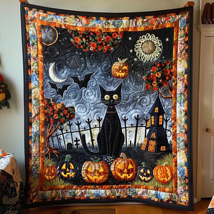 Halloween Black Cat Quilted Blanket VVCLD05