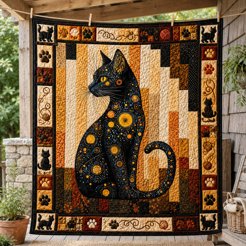 Black Cat Starry Night Quilted Blanket VVCLD06