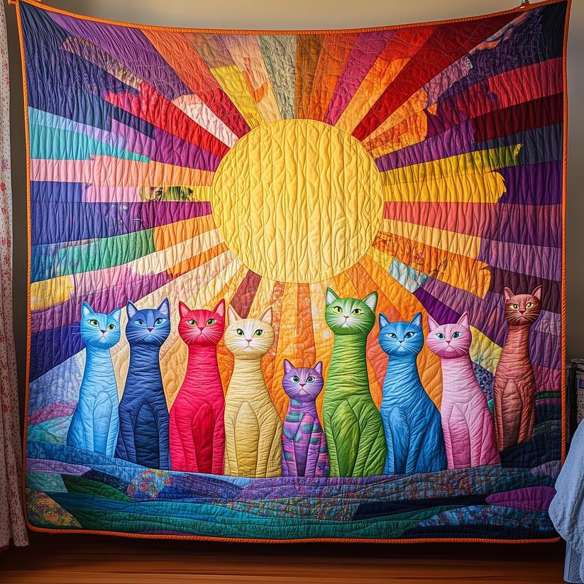 Vibrant Cat Sunburst Quilted Blanket VVCLD07