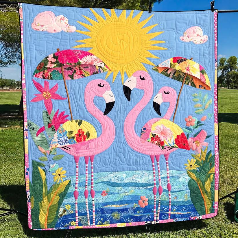 Tropical Pink Flamingo Quilted Blanket VVCLD09
