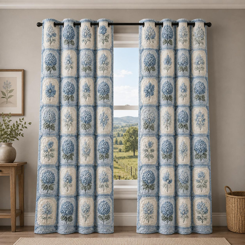 Blue Hydrangea Patchwork Quilted Curtains VVCLD04