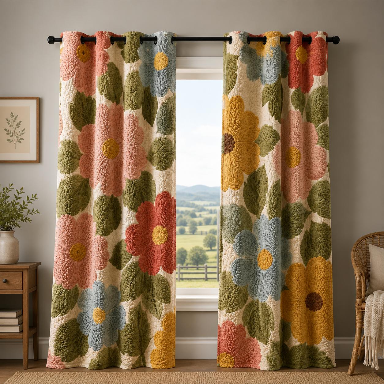 70s Daisy Flower Quilted Curtains VVCLD09