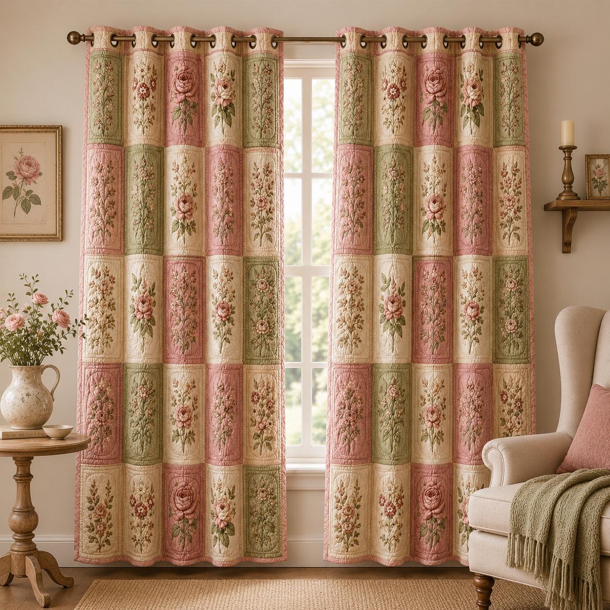 Vintage Floral Patchwork Quilted Curtains VVCLD10