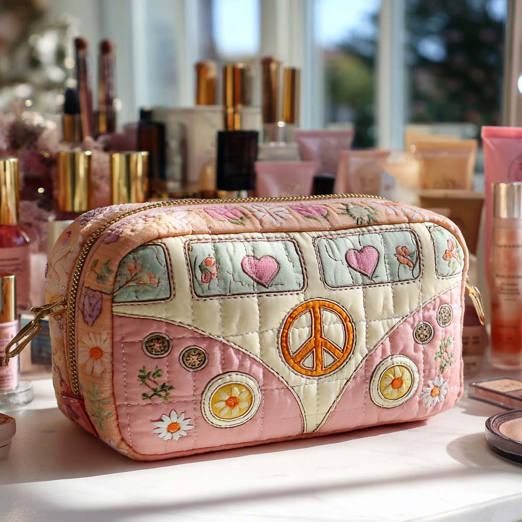 Retro Hippie Camper Van Quilted Makeup Bag VVCLD08