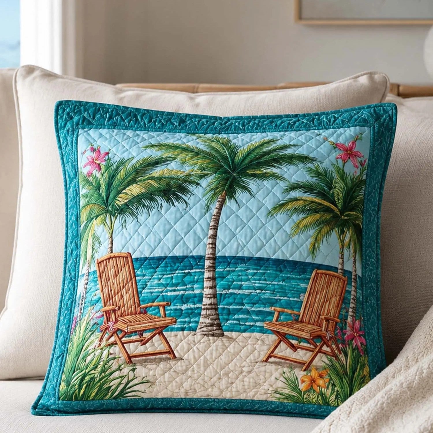 Tropical Beach Quilted Pillow Cover VVCLD02
