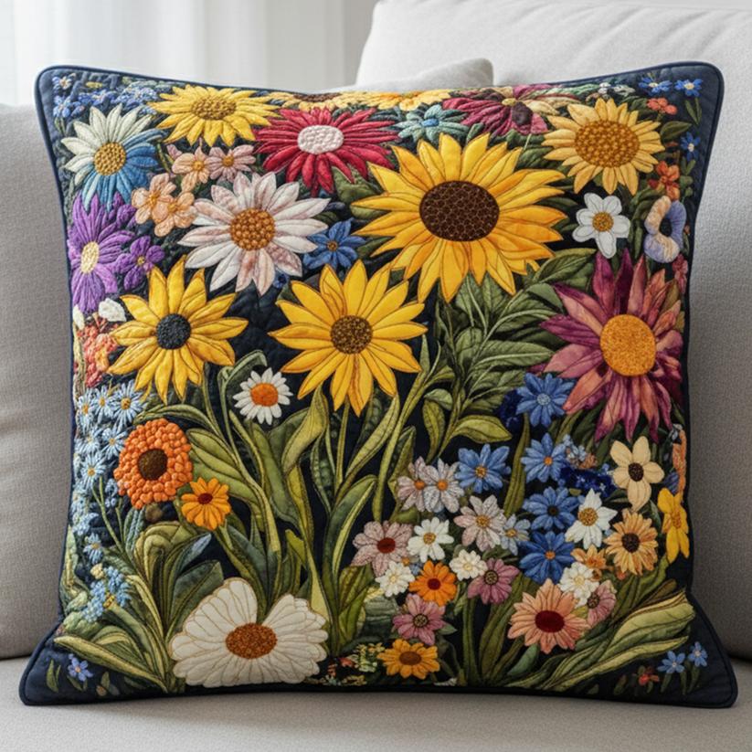 Floral Bloom Quilted Pillow Cover VVCLD08