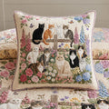 Floral Cat Quilted Pillow Cover VVCLD09